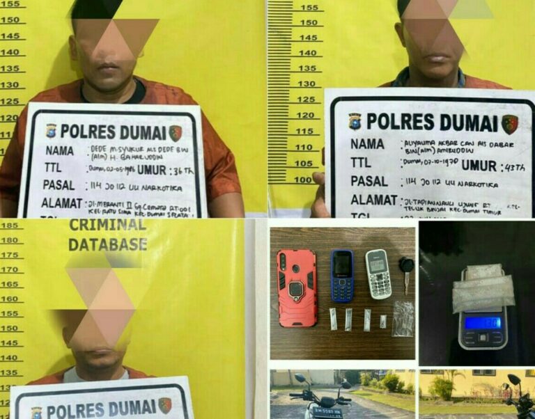 Tersangka dan BB yang ditangkap Polsek Dumai Timur. F :. IST