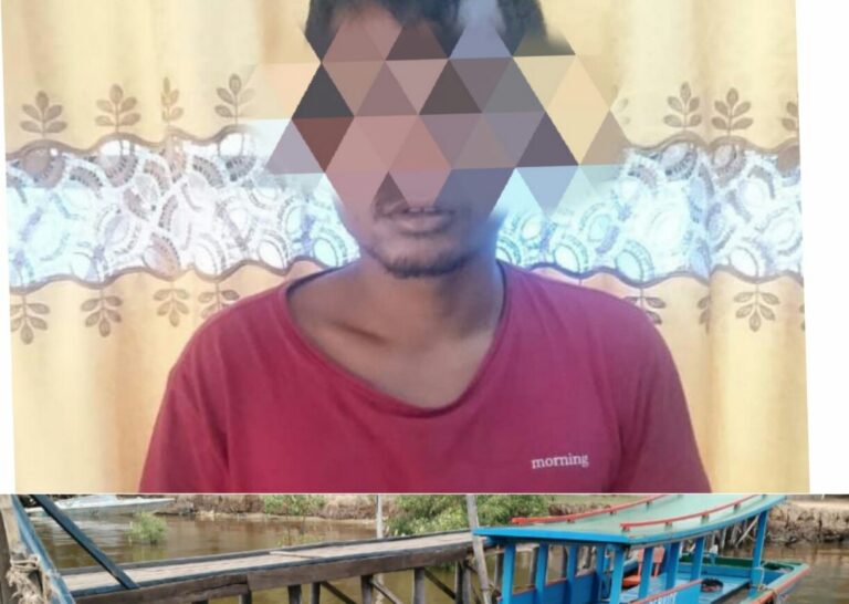 Tersangka pencuri sampan di Dumai serta barang bukti. F. :. IST