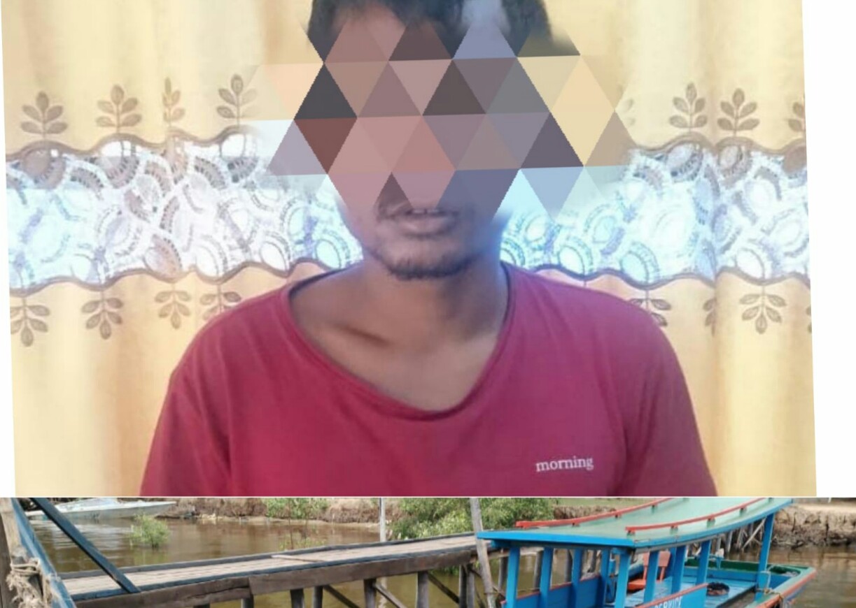 Tersangka pencuri sampan di Dumai serta barang bukti. F. :. IST