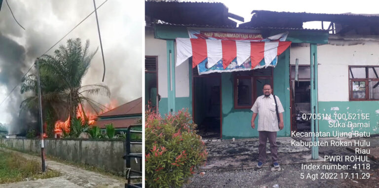 Gedung SMP PGRI Ujungbatu Rohul terbakar. F. :. PANTAUNEWS.CO.ID
