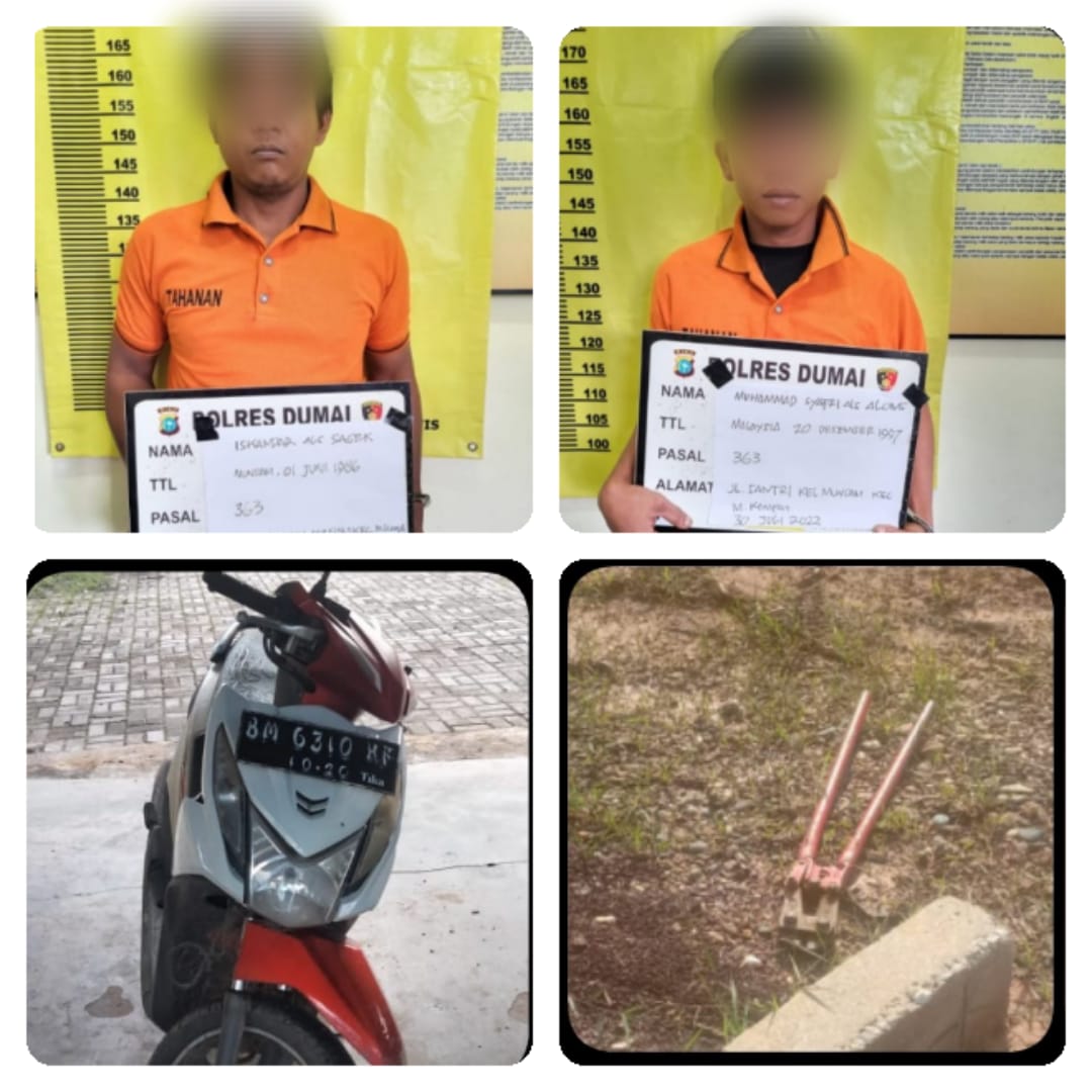 Kedua tersangka dan barang bukti yang diamankan Polsek Medangkampai. F. :. HMSPOL
