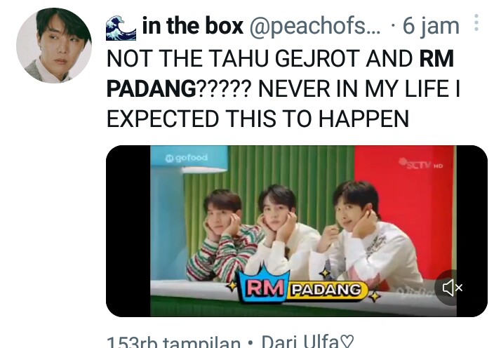 Screenshot postingan Jungkook tentang BTS GoFood. F: TWITTER