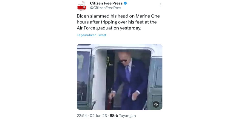 USAI Jatuh Tersandung Karung, Kepala Joe Biden Bentur Pintu Helikopter