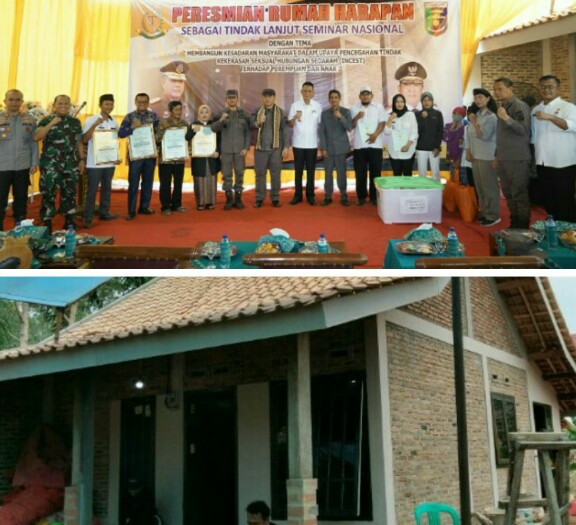 Peresmian rumah Harapan korban inses (foto atas). Rumah Harapan yang dibangun Satgas Inses Kejari Pringsewu. F : IST