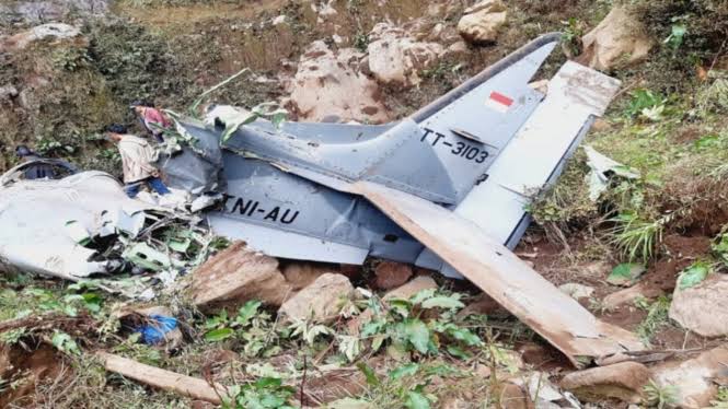 Kondisi pesawat TNI AU yang jatuh di pegunungan Tengger. F : IST